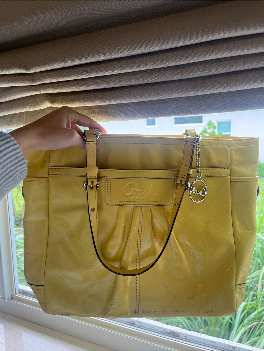 Coach Y2K Butter Yellow Leather Tote Bag with Signature Charm